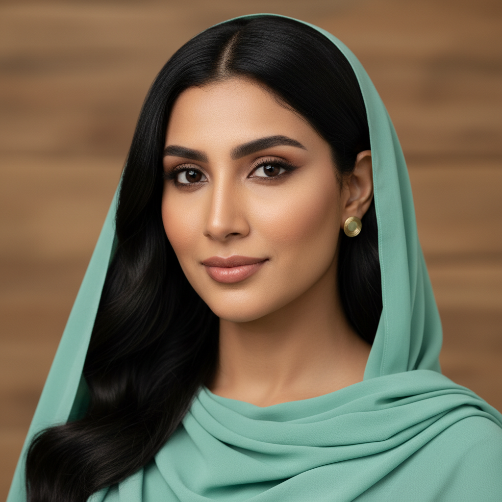 מודל אישה בצילום ביוטי: בד רך וזורם בגוון ירוק-מנטה מעודן, עגילים קטנים מזהב מט; רקע עם טקסטורת עץ בהיר מלוטש ומטושטש, תאורת סטודיו רכה וממוקדת שמבליטה תווי פנים, אווירה שלווה ואלגנטית.התמונה תכיל רק אדם אחד.