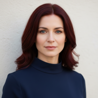 מודל אישה בצילום ביוטי מקצועי: לבוש אלגנטי עכשווי מבד מט בגוון עמוק, ללא אביזרים; רקע קיר עם טקסטורה עדינה, תאורת יום בהירה ואחידה, אווירה רגועה ומתוחכמת.התמונה תכיל רק אדם אחד.